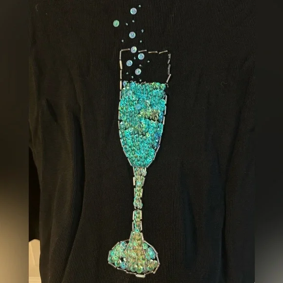 Black Y2K Sequin Champagne Glass Bubbly Celebrate Party Granny Fairy Whimsical - Picture 4 of 9